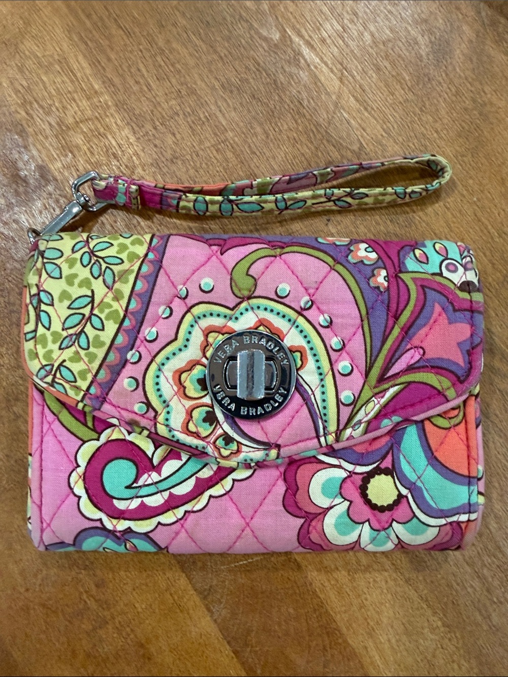 Vera Bradley Pink Multicolor Quilted Wristlet